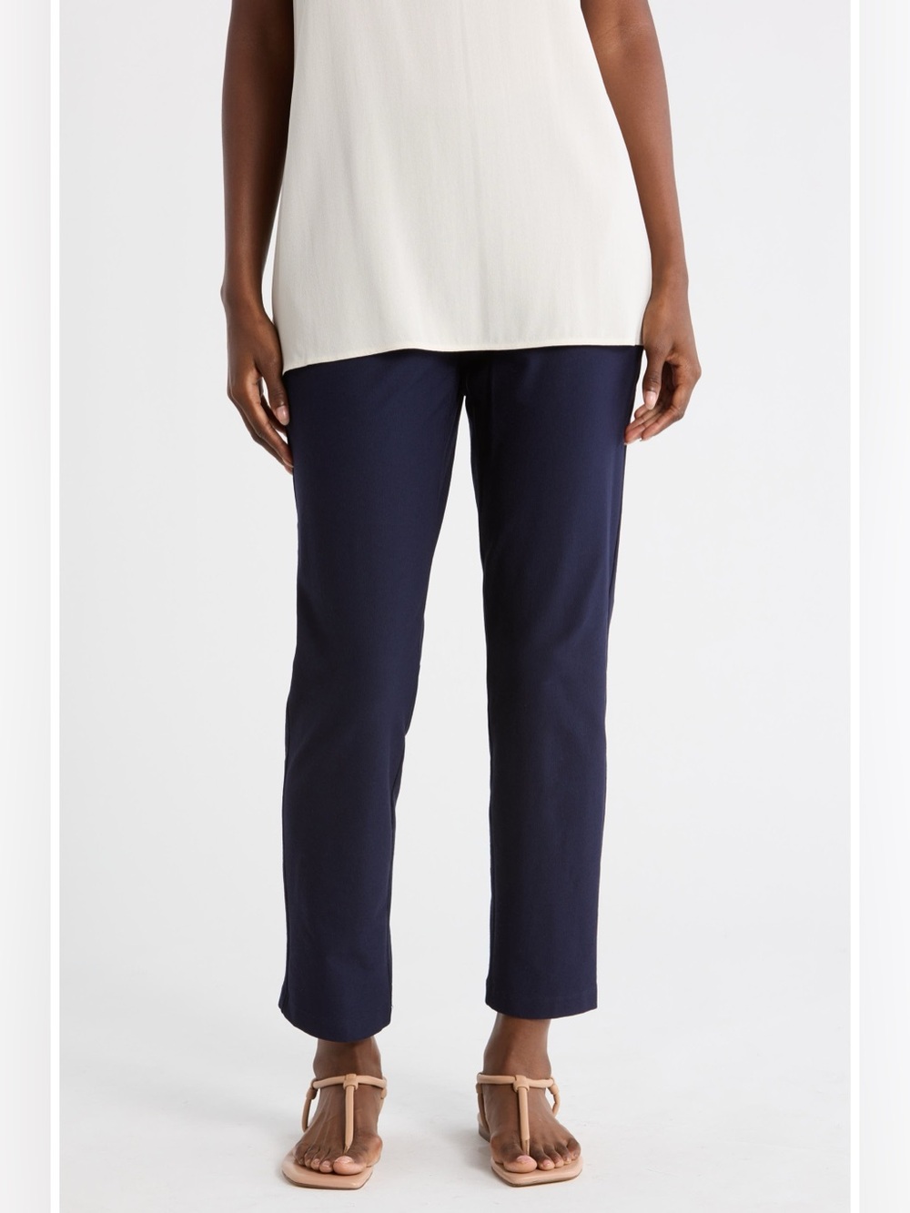 Eileen Fisher Washable Stretch Crepe Pull On Travel Pants Size M Navy
